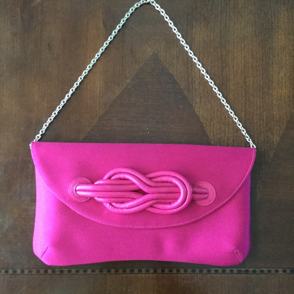 Shanghai Tang Pink Knot-Front Clutch with Chain
